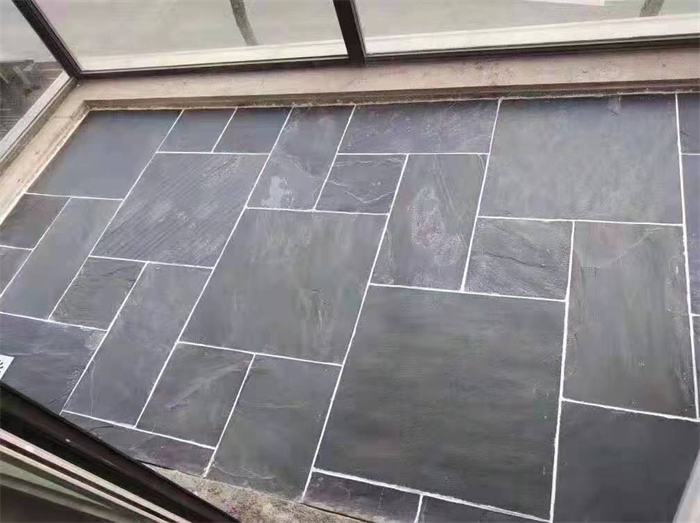 Natural stone polished/honed/flamed black slate floor tiles for outdoor exterior paving decoration