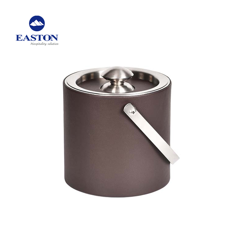 Hotel Room Single Layer Leather Stainless Steel Ice Bucket