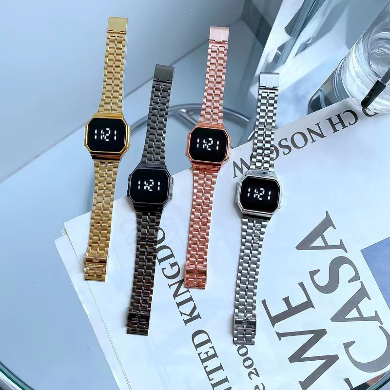 Hot Selling 91 Metal Steel Strap LED Square Electronic Watch for Men