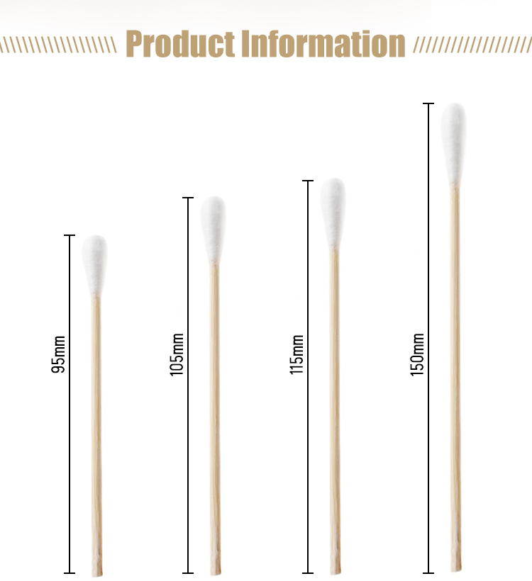 105mm Disposable Cotton Swabs with Wooden Sticks Single Tipped Natural Bamboo Cotton Buds for Makeup Gun Cleaning Pet Care