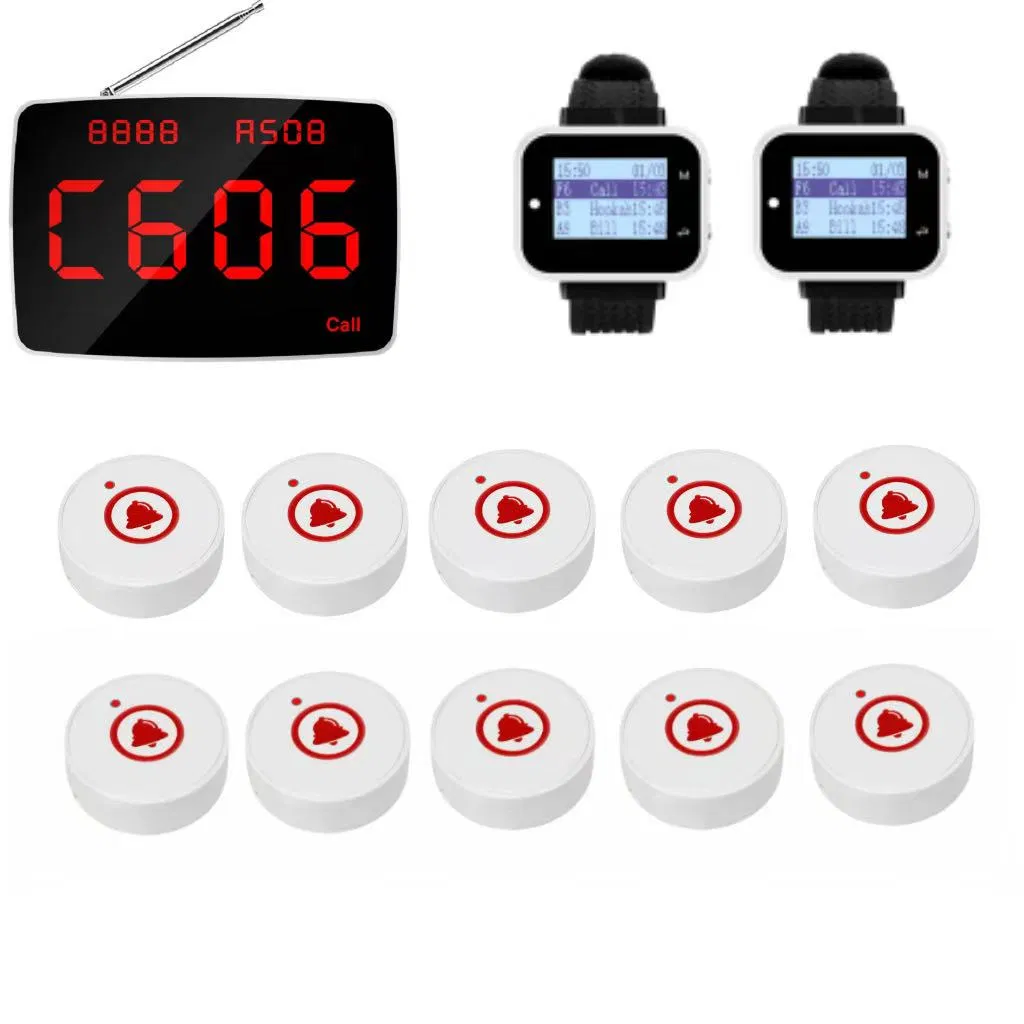 New Catel Restaurant Pager System 10 Buttons 2 Watch Pagers 1 Receiver