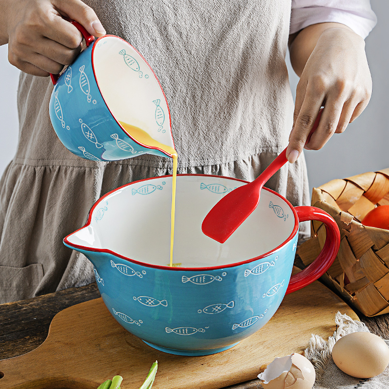 Japanese Bowl Large Mixing Bowl for Kitchen Ceramic Salad Bowl with Handle