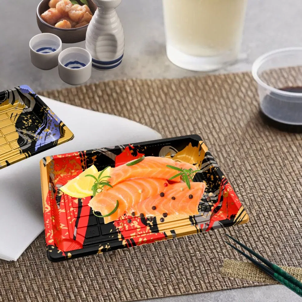 High Quality Disposable Sushi Food Packaging Food Grade Plastic Fast Food Container Eco-Friendly Takeaway Sushi Tray with Lid