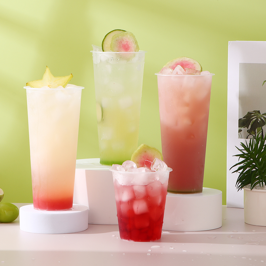 Disposable PP Plastic Cups 360ml 500ml 600ml 700ml Plastic Cup with Lids and Straw