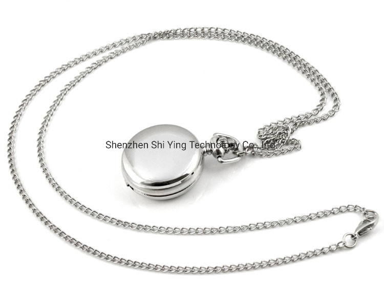 Small Silver Tone Necklace Pocket Watch for Women and Ladies
