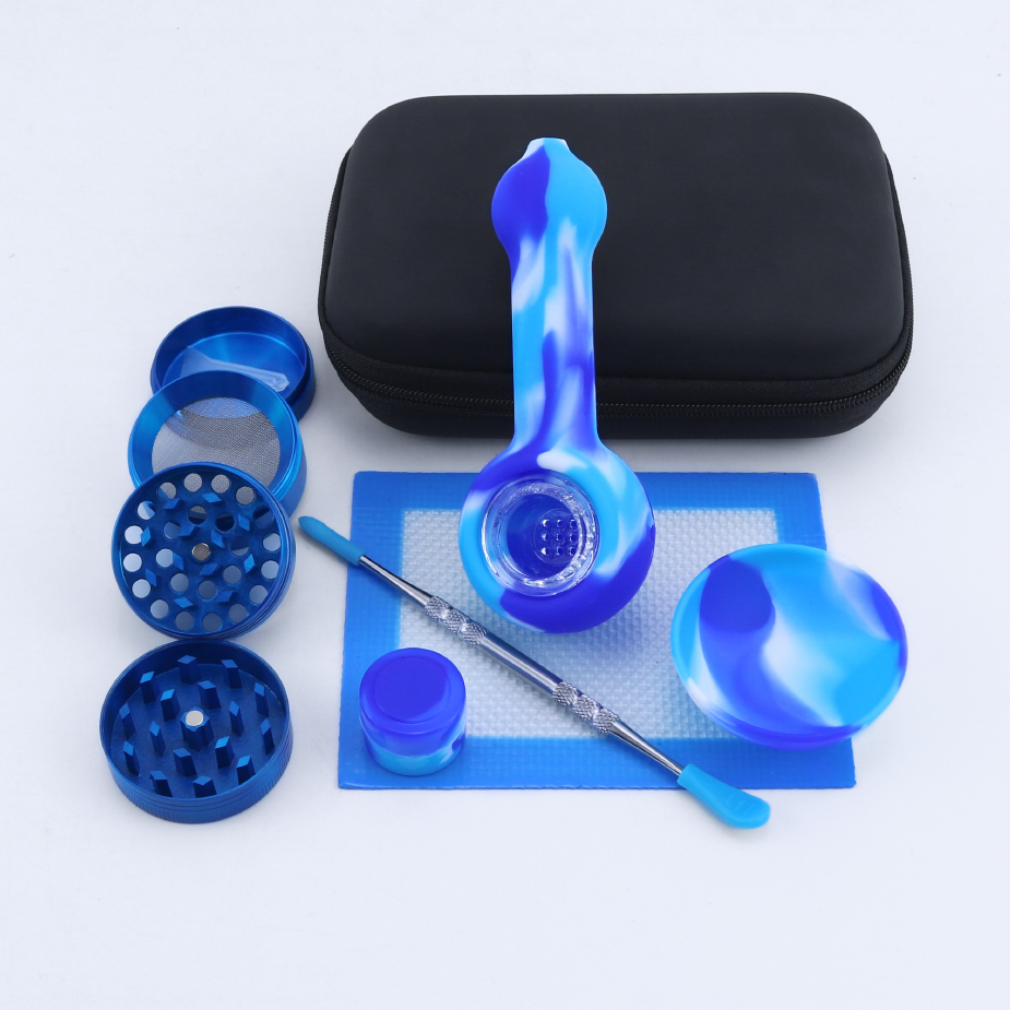 Blue Smoke Kit Tobacco Smoking Accessories Herb Grinder Silicone Water Pipe