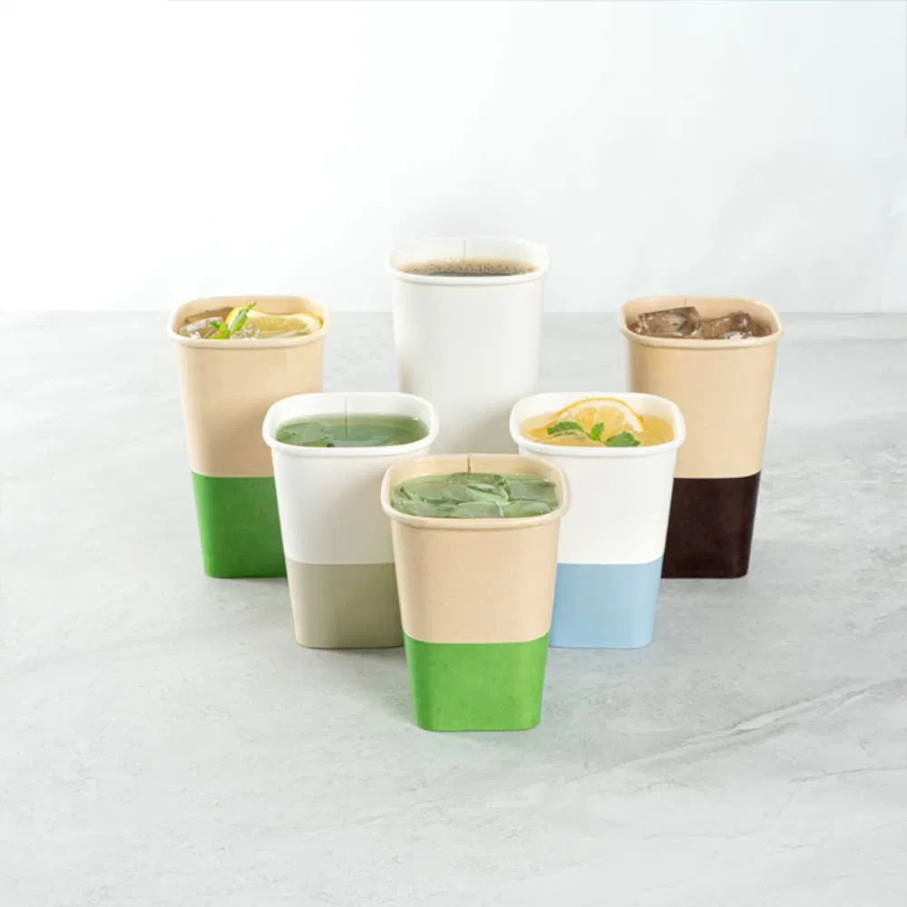 Custom Paper Cup Hot Drinks Leak Proof Beverage Cold Drink Disposable Square Paper Coffee Cup