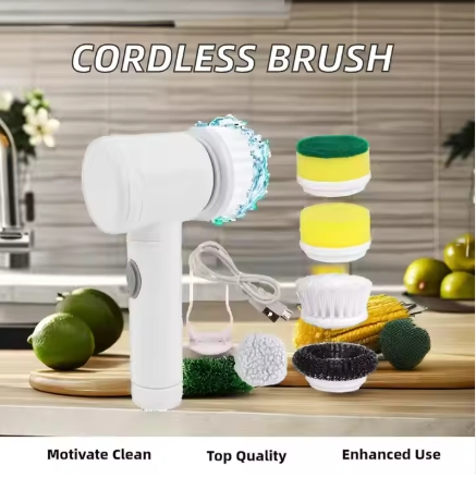 Custom Logo New Electric Spin Scrubber 5 Replaceable Heads Handheld Cleaning Brush Bathroom Kitchen Window Bottle Sponge Style