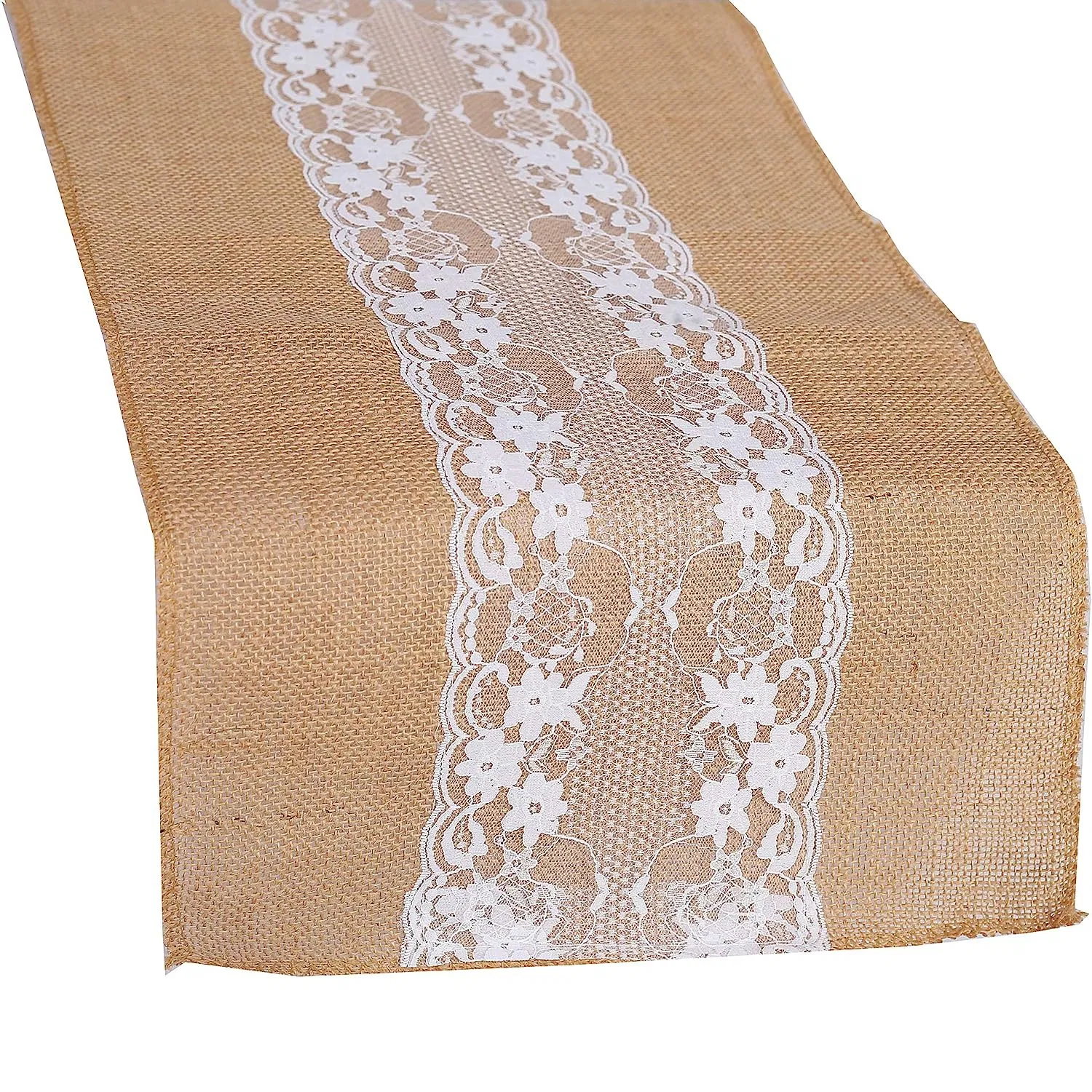 12 X 108 Inch Burlap Lace Table Cover Natural Jute Lace Burlap Table Runner