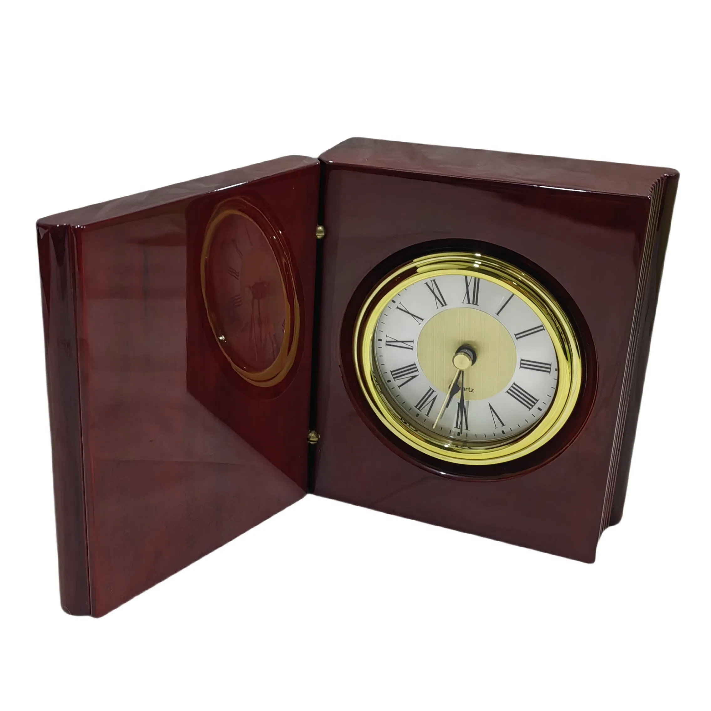 High Gloss Finish Wood Desk Book Shape Clock