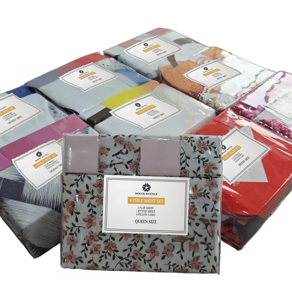 Customized Six-Pieces Bedding Set Microfiber Bed Sheets Floral 3D Printed Flat Sheet Fitted Sheets with Four Pillowcases All Size Quality Bed Sheets Set