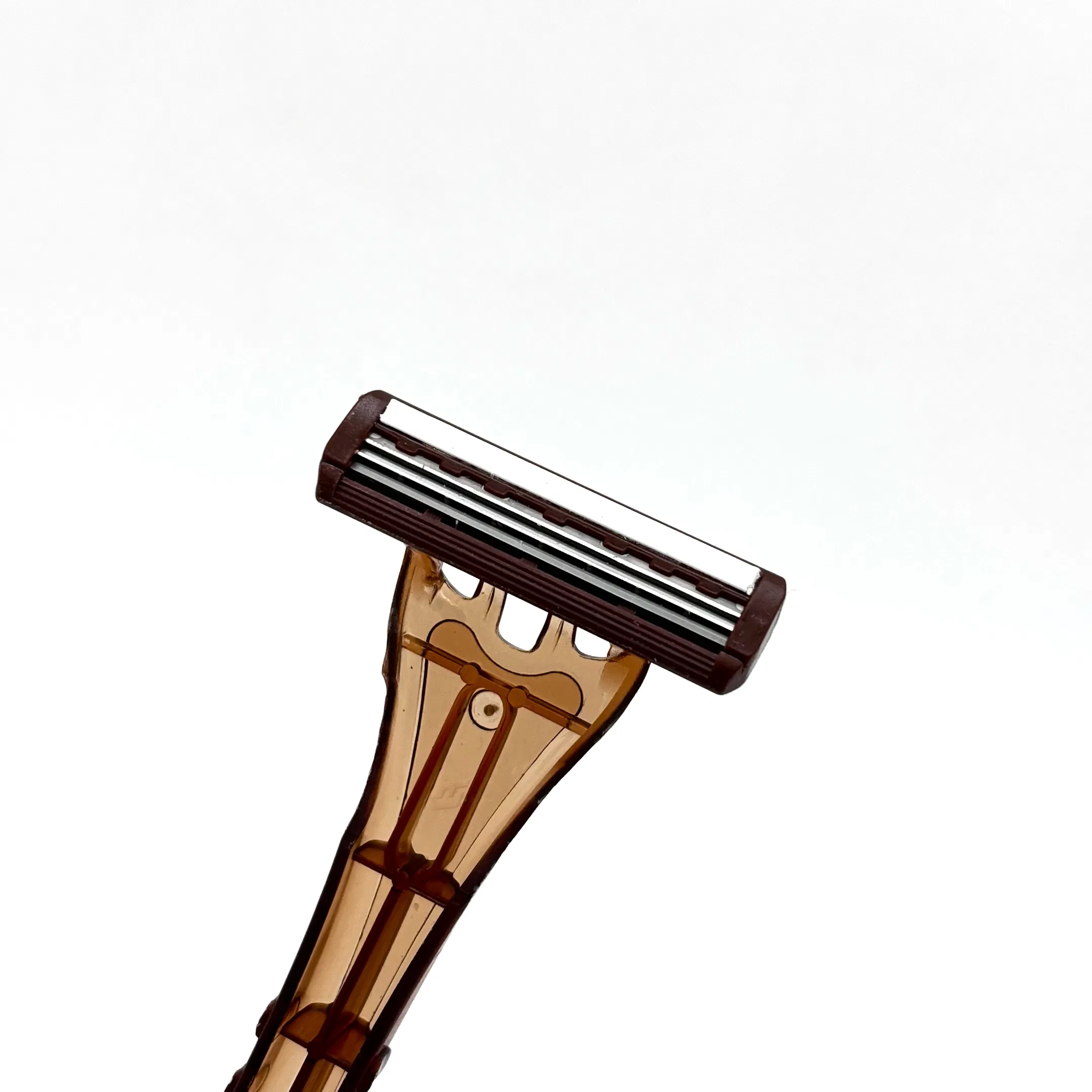 Transparent Brownish Crank Razor with Triple-Layer Blades and a Lubricating Strip 06