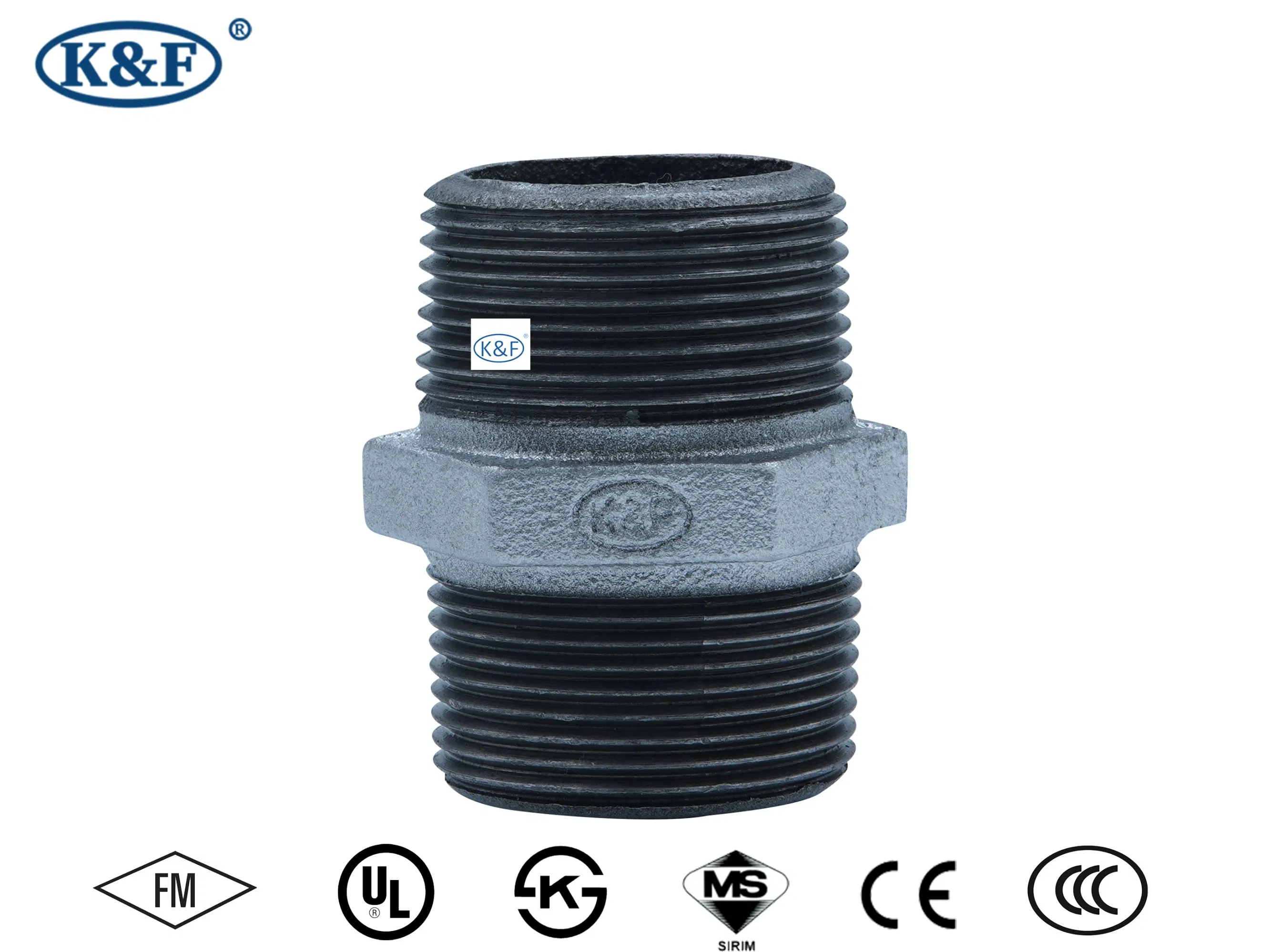 Kanaifu ASME Black Malleable Iron Thread Gi Galvanized Pipe Fitting Nipple for Water/Gas/Oil