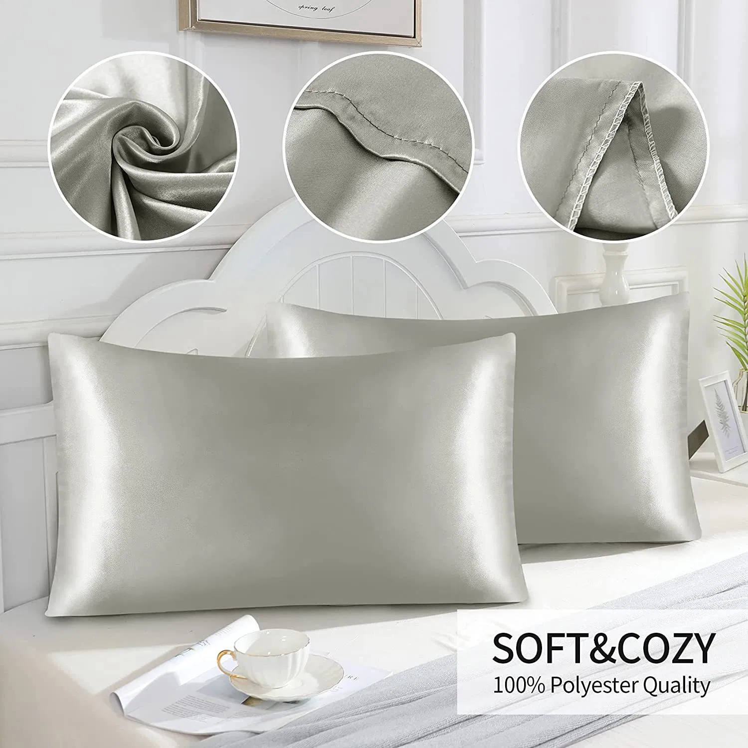 Wholesale Double-Sided Ice Silk Pillowcase Satin Pure Color Summer Pillowcase Wholesalev 2PCS Set Pillow Case