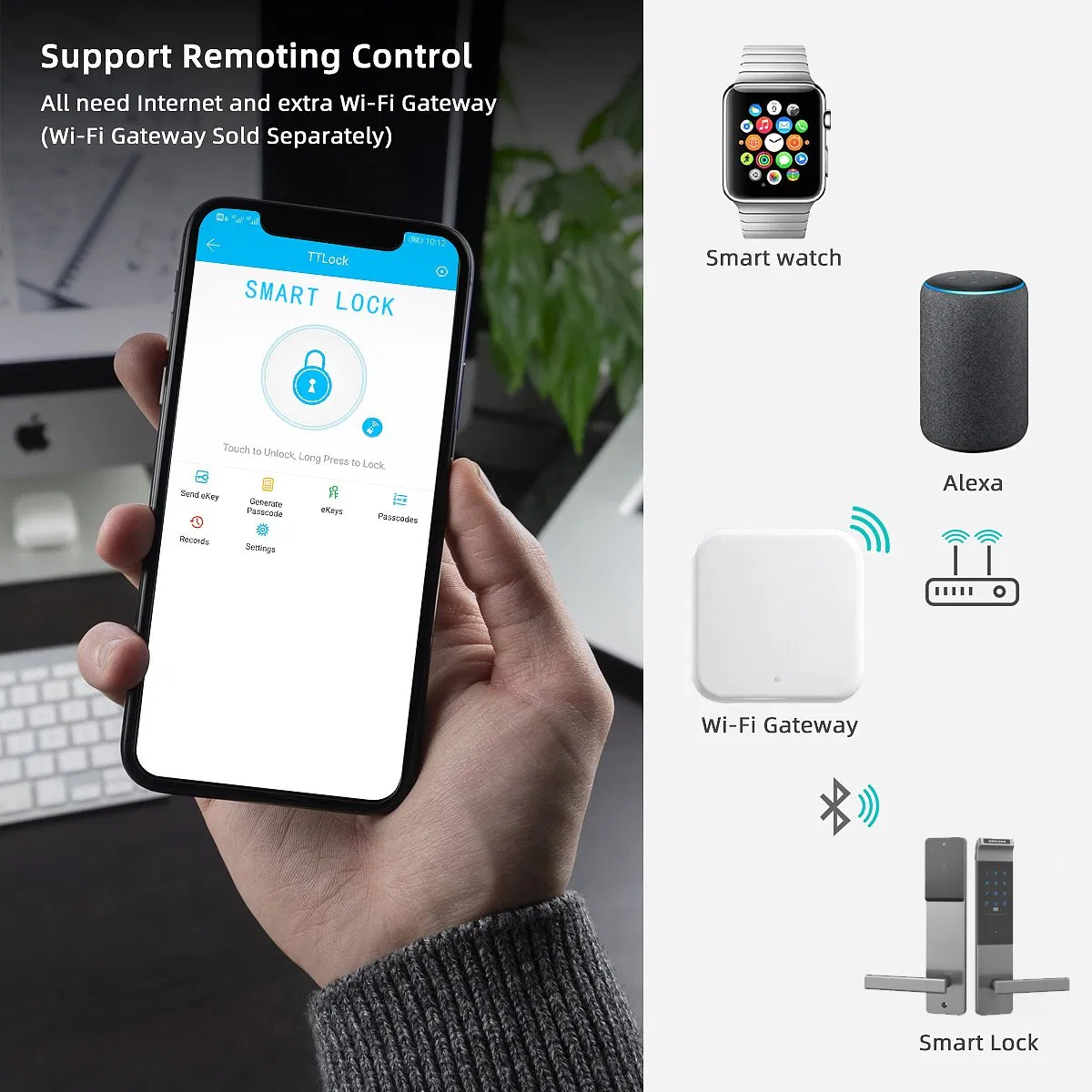 Control Remote WiFi Bluetooth Digital Ttlock APP Door Lock for Apartments