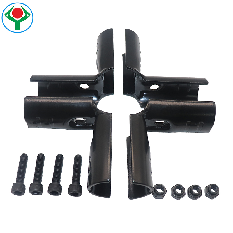 Ys-5 Black 5 Way Cross Metal Joint Set with Striations and Pre-Drilled Reinforcement Holes