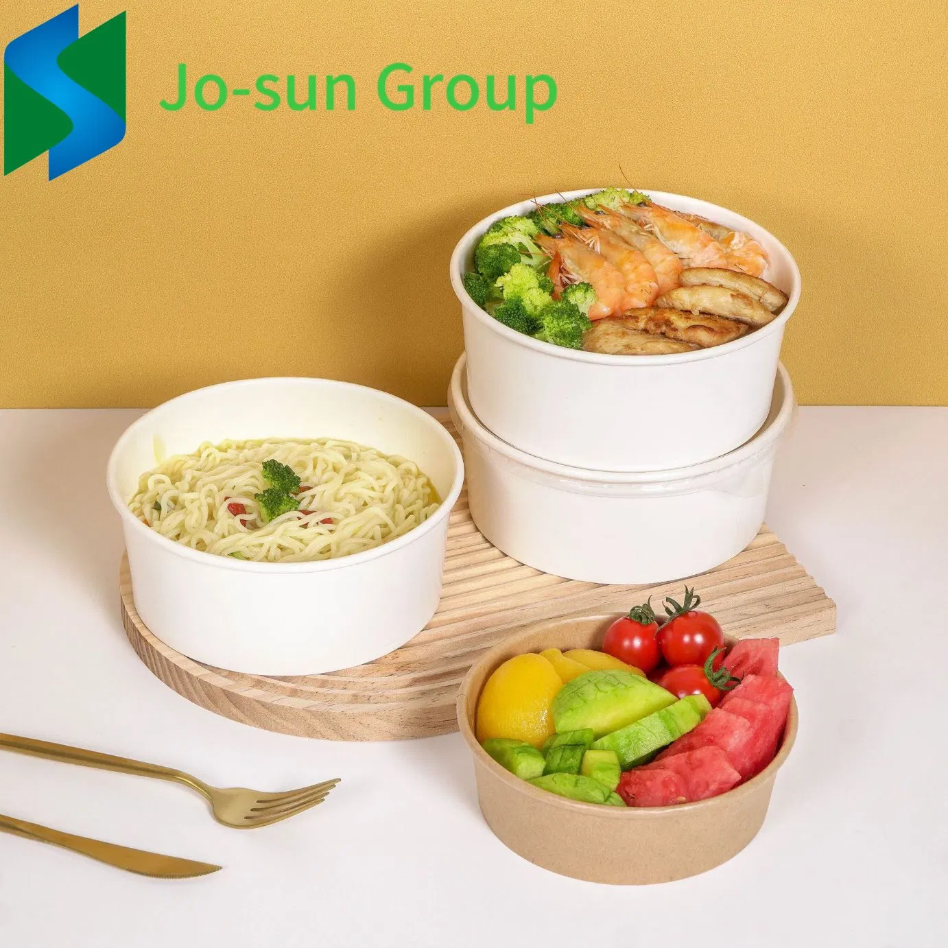 Disposable Brown Kraft Paper Bowl Custom Logo Bio-Degradable for Noodles Rice Hot Foods Salad Soup-Embossed