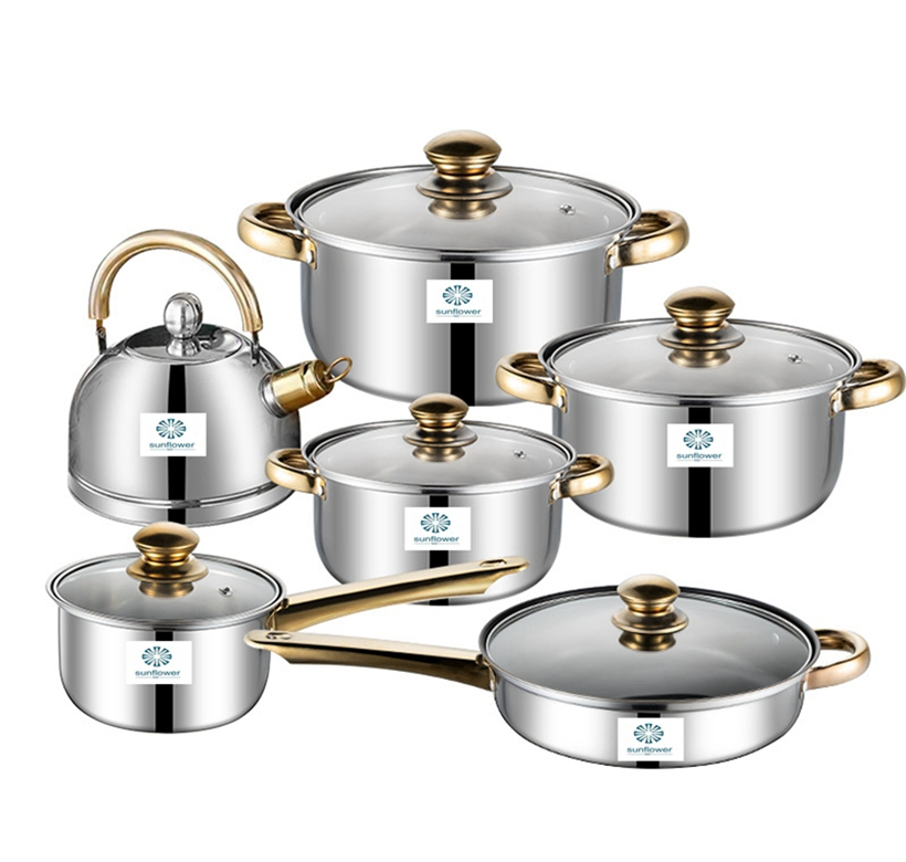 Stainless Classic 12 PCS Cookware Set with Saucepans, Saute Pans, & Skillets