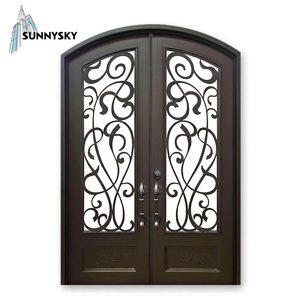 Wholesale Old Fashion Heavy Duty Quality Forged Exterior Safety Arches Double Front Main Security Wrought Iron Door for Sale