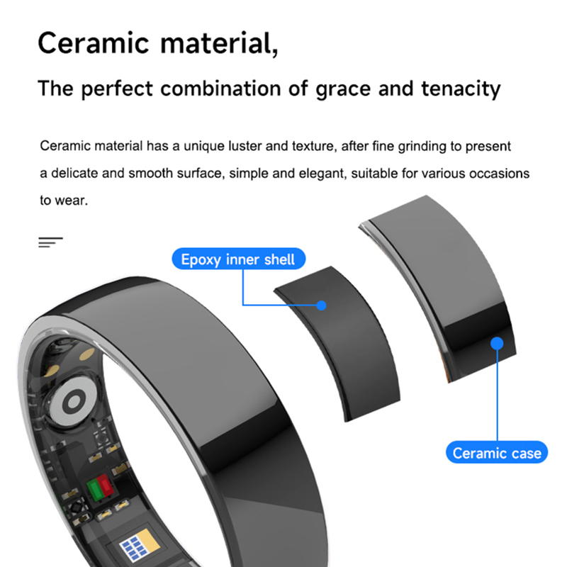 Ceramics Metal Ceramic Gold Jewelry Ring Temperature Heart Rate Monitor Storage Smart Rings