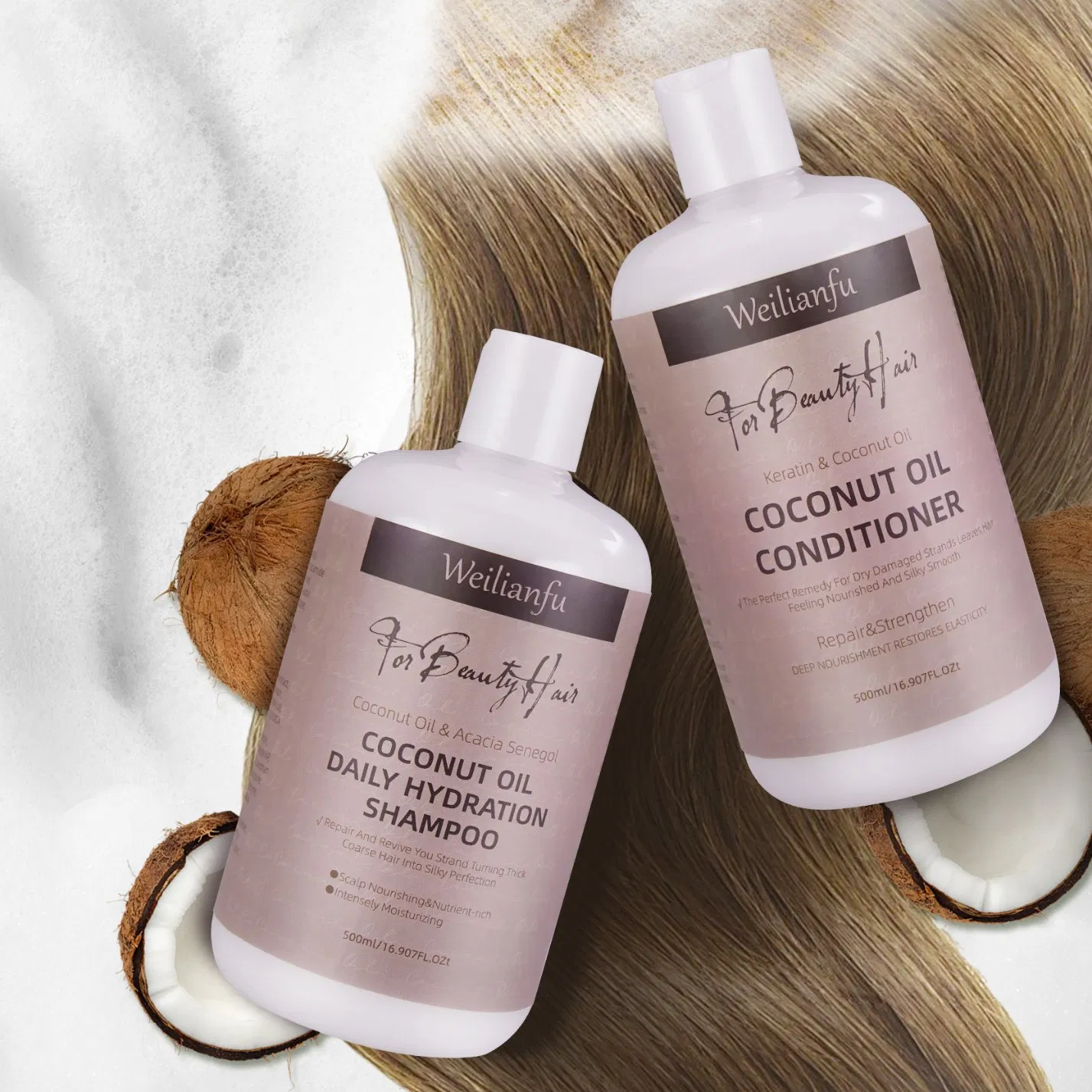 Luxury Coconut Keratin Shampoo & Conditioner Kit - Color-Safe Heat Protection & Split Ends Repair