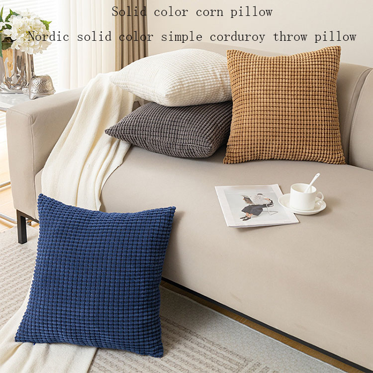 Nordic Simple Solid Color Throw Pillow Corduroy Corn Kernels Cushion for Sofa