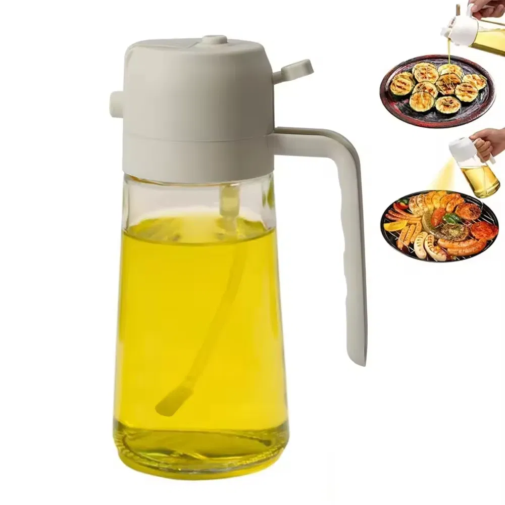 470ml Two-in-One Spray and Pour Dual-Purpose Glass Oil Sprayer Kitchen Oil Bottle Press Spray Without Oil
