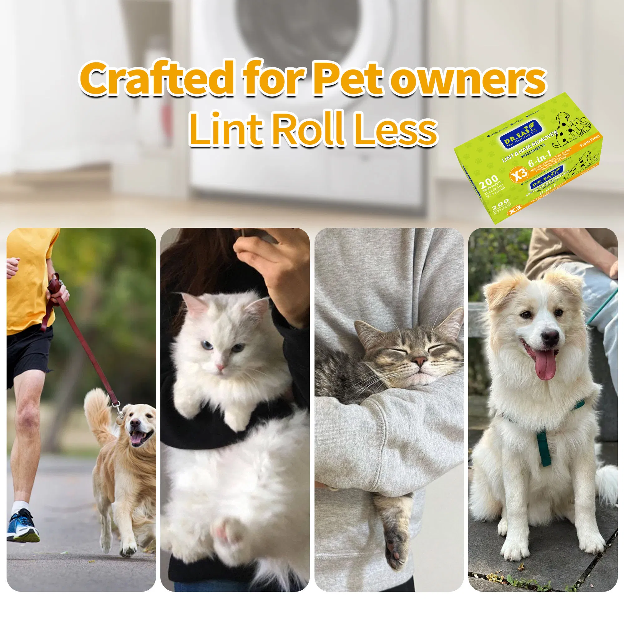 200PCS Eco-Friendly Pet Hair Removal Sheet Fabric Softener Dryer Sheet