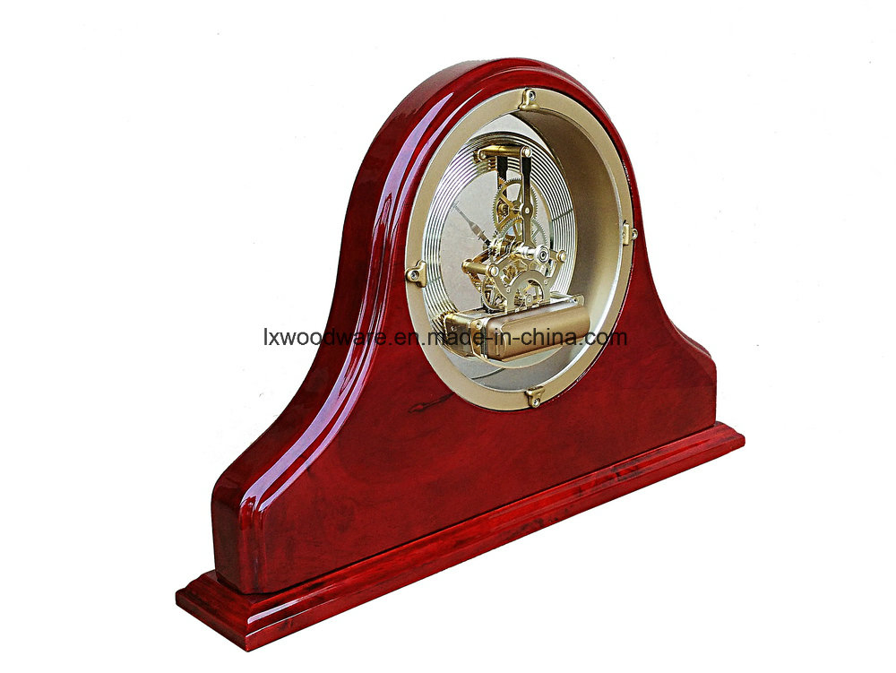 Luxury Rosewood Piano Finish Wooden Mantel Desk Clock