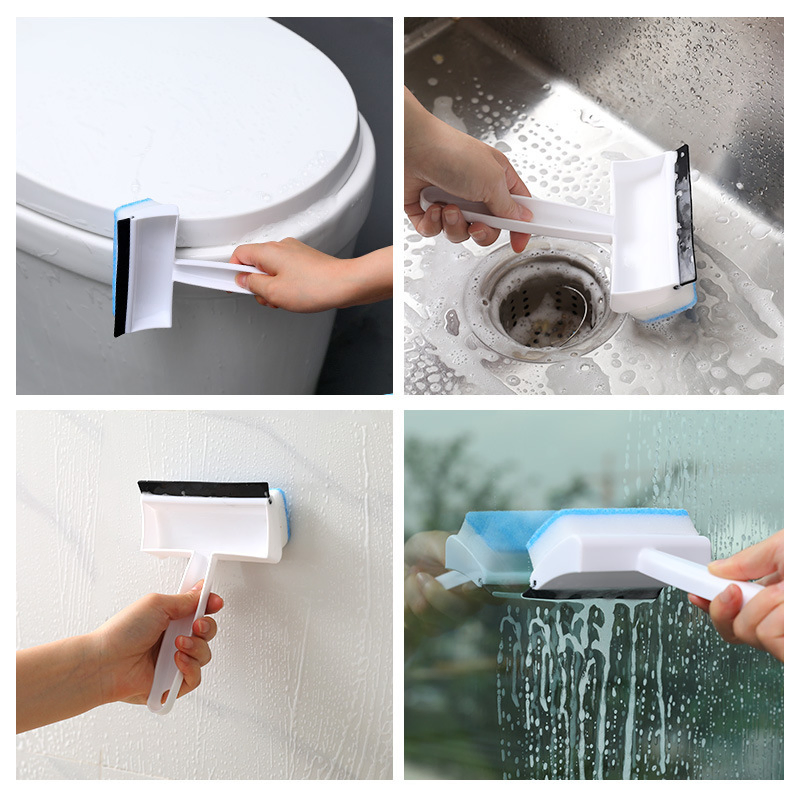 Silicone Head Bathroom Glass Scraper Floor Squeegee Clean Scraper Wiper for Window Cleaning Tool with Sponge