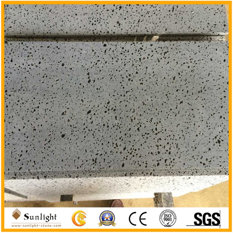 Natural Honed Hainan Black Basalt/Lava Stone Travertine for Wall Tiles