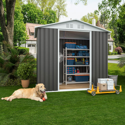 6*4FT Spacious Storage Shed for Household Items Lawn Tools and Seasonal Decor with Weatherproof Coating Tool House Garden Shed