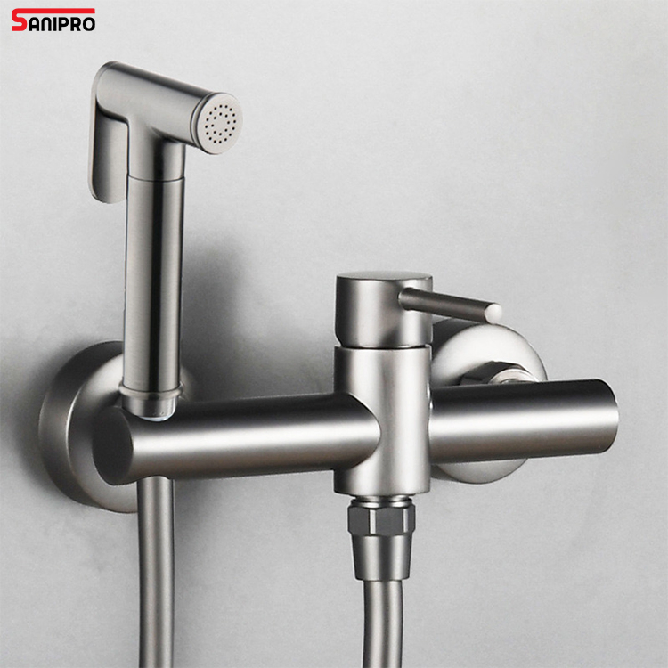 Sanipro Wall Hung Hot and Cold Mixer Water Pressure Control Handheld Bidet Sprayer Shattaf Toilet Bathroom Shower Spray Set