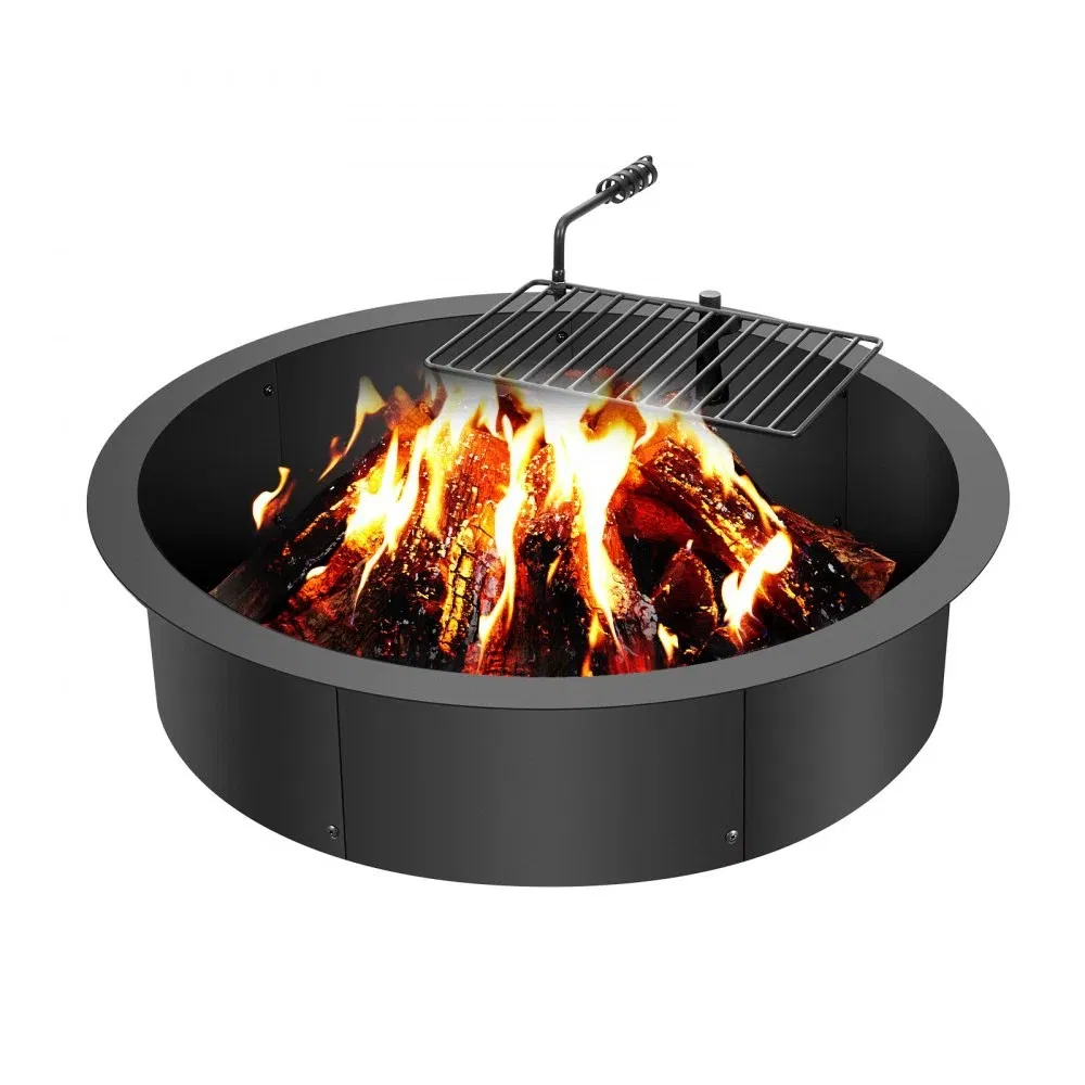 35 Inch Steel Fire Pit with BBQ Grill Fire Ring for Outdoor