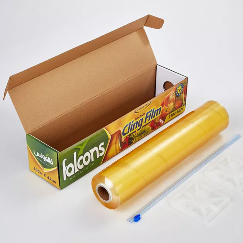 Plastic Roll Food Cover Packaging Printing PVC Transparent Cling Film with Cutting and Color Box for Cooking