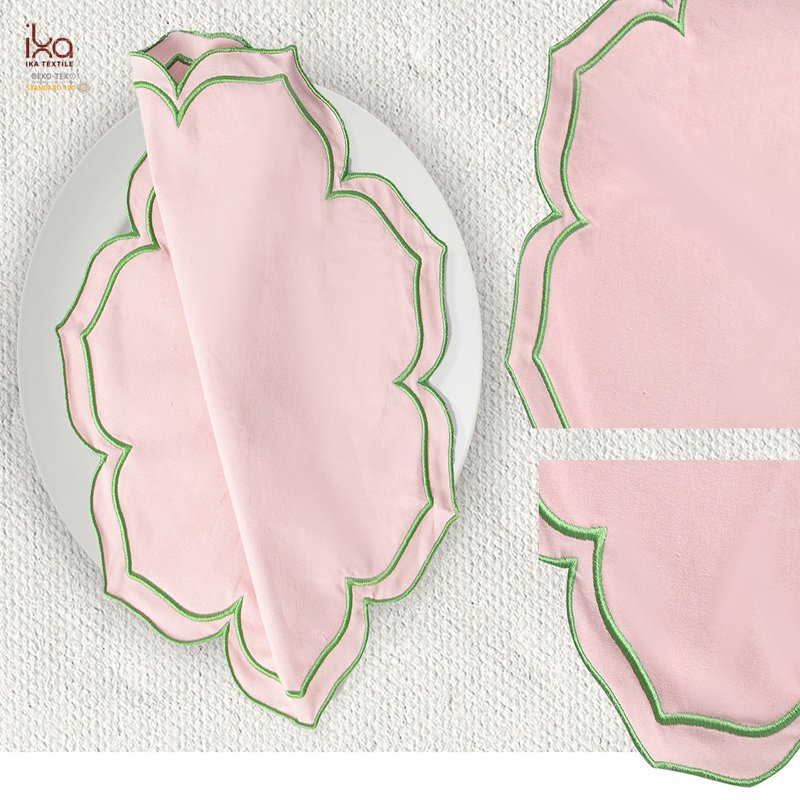 Irregular Flower Shaped Embroidered Pure Linen Placemats Good Quality Custom Multi Color European Washable Scalloped Table Mat