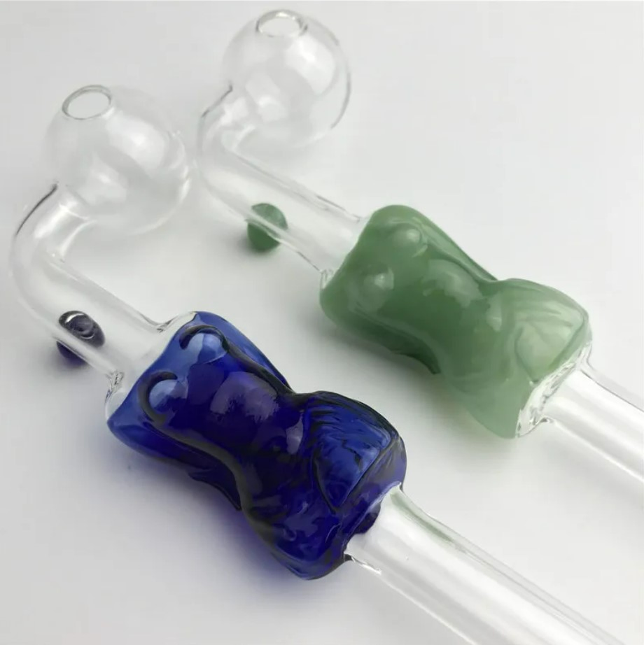 Glass Oil Burner Pipe with Blue Green Colorful Girl Model 6 Inch Curve Pyrex Oil Burner Hand Pipes