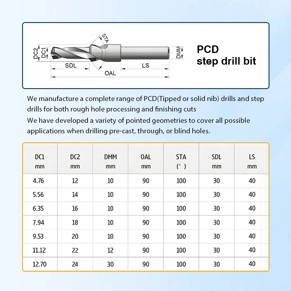 PCD Step Drilling Drill Bits Diamond Drill Router Bit Engraving Cutting Tool PCD Step Drill