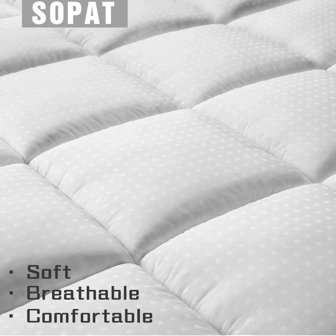 Extra Thick Mattress 100% Cotton Pillow Top Cooling Breathable Mattress Pad Protector with Deep Pocket Durable Double Border