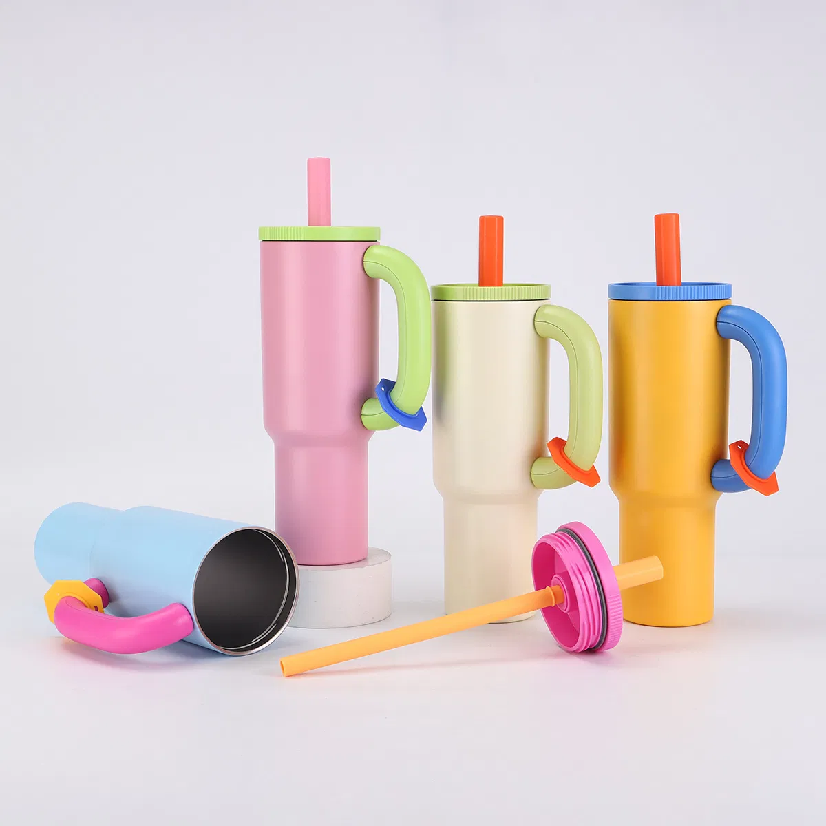 Portable Vacuum Thermo with Handle and Straw 40oz Stainless Steel Travel Tumbler