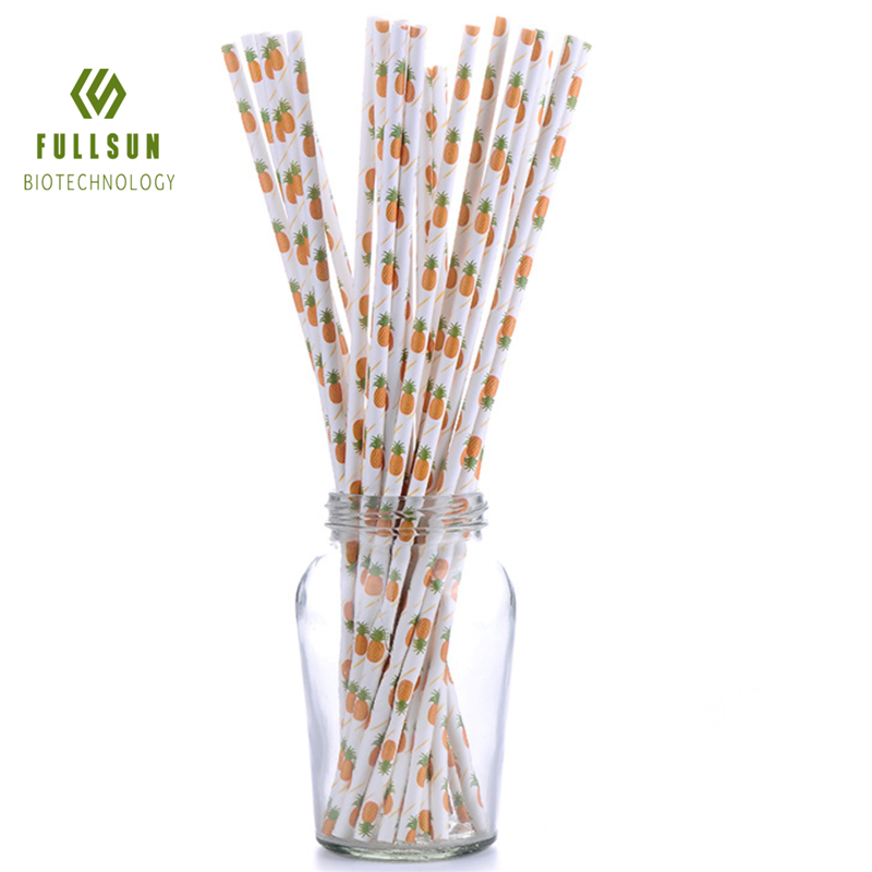 100% Compostable Disposable Colorful Paper Printing Plastic Drinking Biodegradable Paper Straw