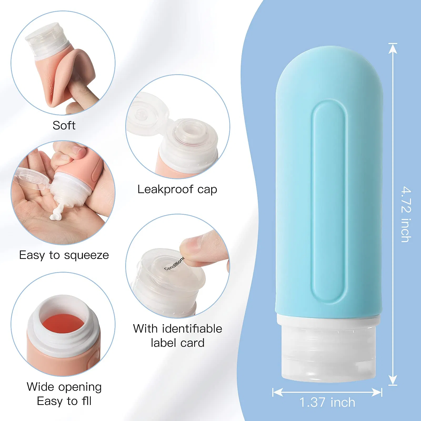 Toiletries Tsa Approved 3oz Leak Proof Silicone Containers Travel Bottles