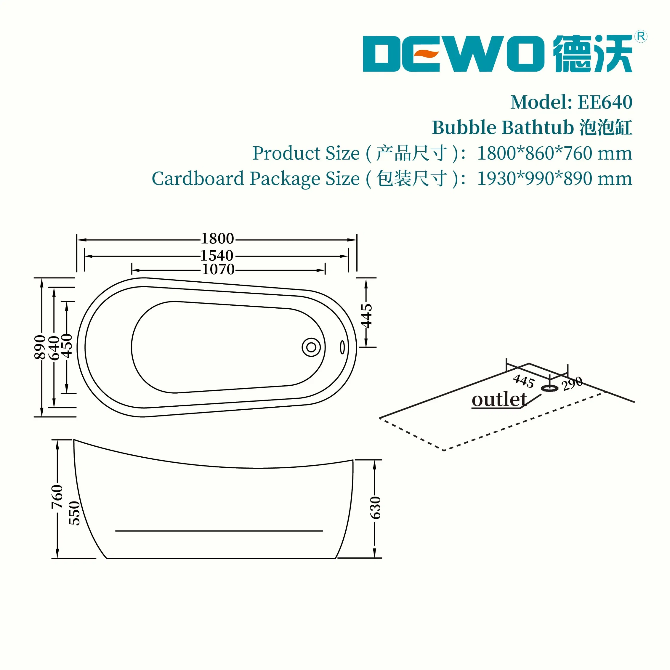 All White Acrylic Freestanding SPA Hot Tub with Medicated Bubble Soaking Bathtub