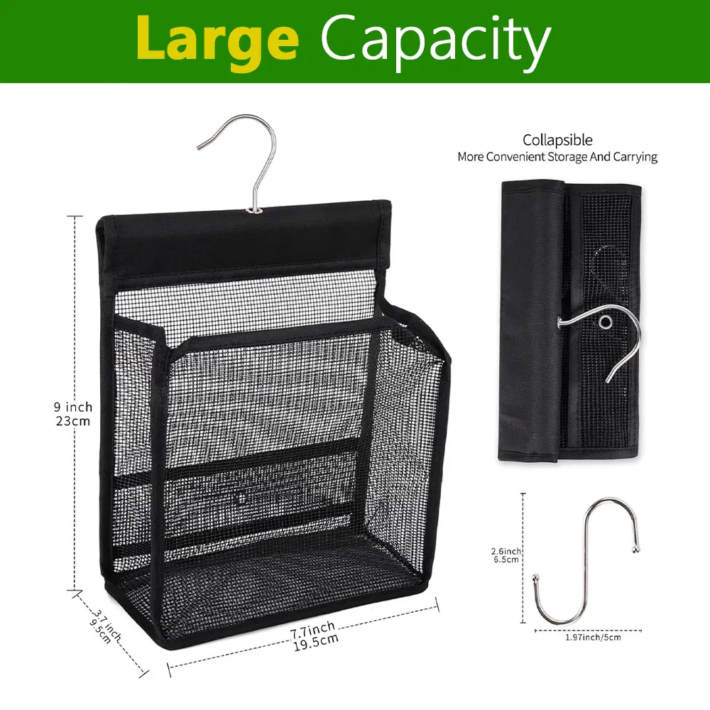 Foldable Hanging Mesh Shower Baskets Toiletry Bag for Bathroom Storage Organizer