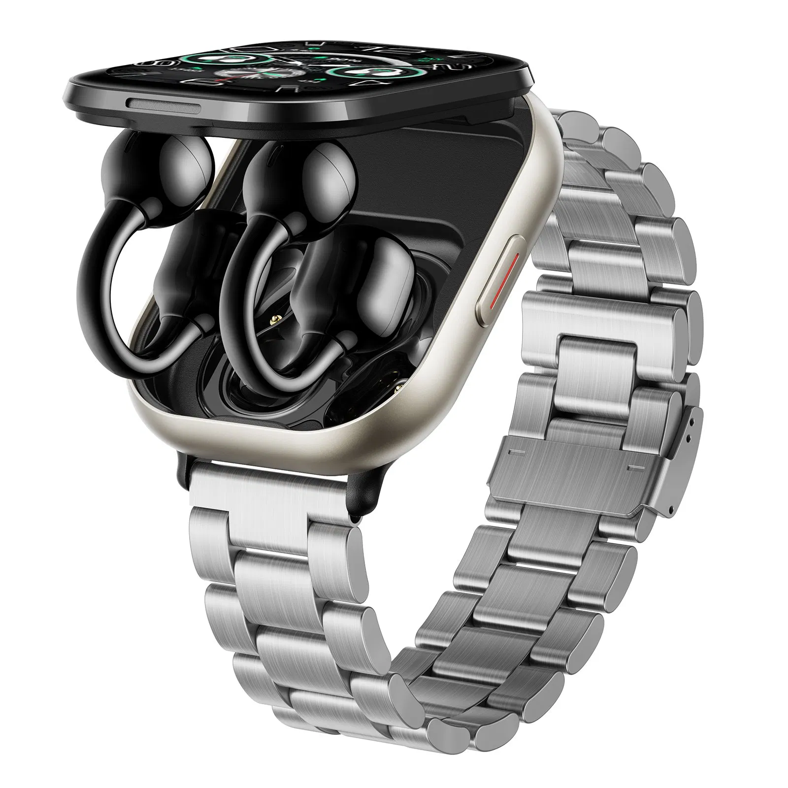 The Perfect Tech Gift: D12 2-in-1 Smart Watch & Earbuds Set Health Tracker, Large Display, Elegant Steel Strap