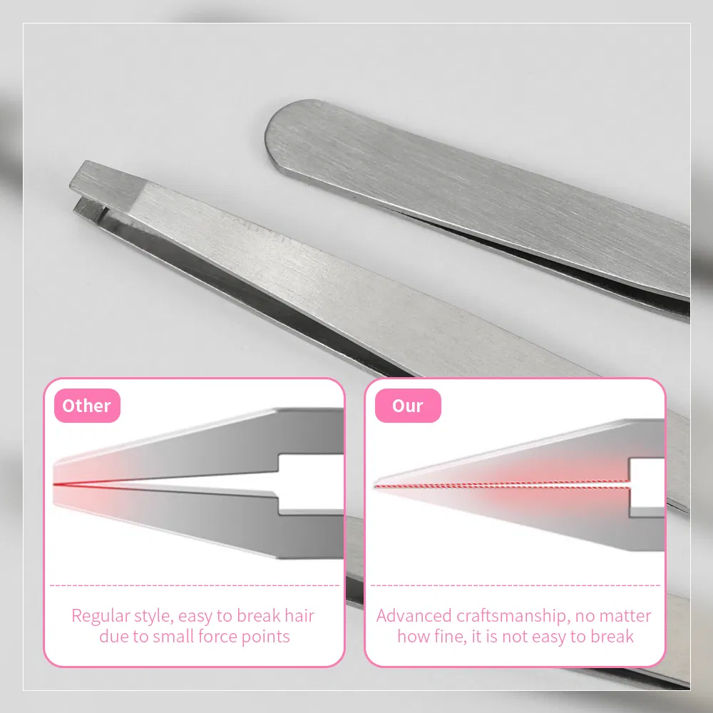 Stainless Steel Squared Lash Eyebrow Rounded Applicator Pointed Lashes Slanted Eyelash Extension Tweezers