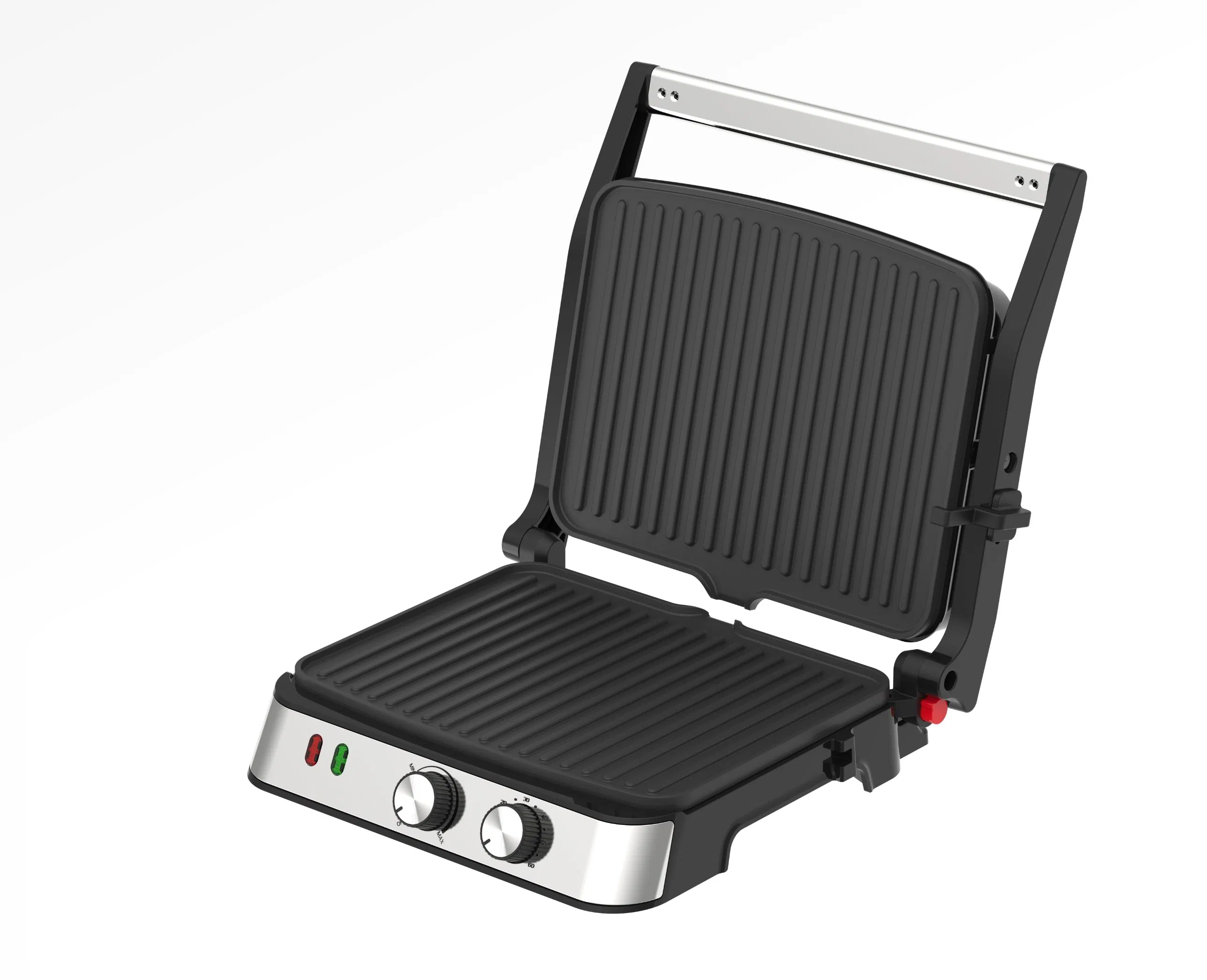 Panini Grill Press, Sandwich Maker Press, Contact Grill, Non-Stick Grill, 60-Minute Timer, 180 Degrees Opening, Stainless Steel