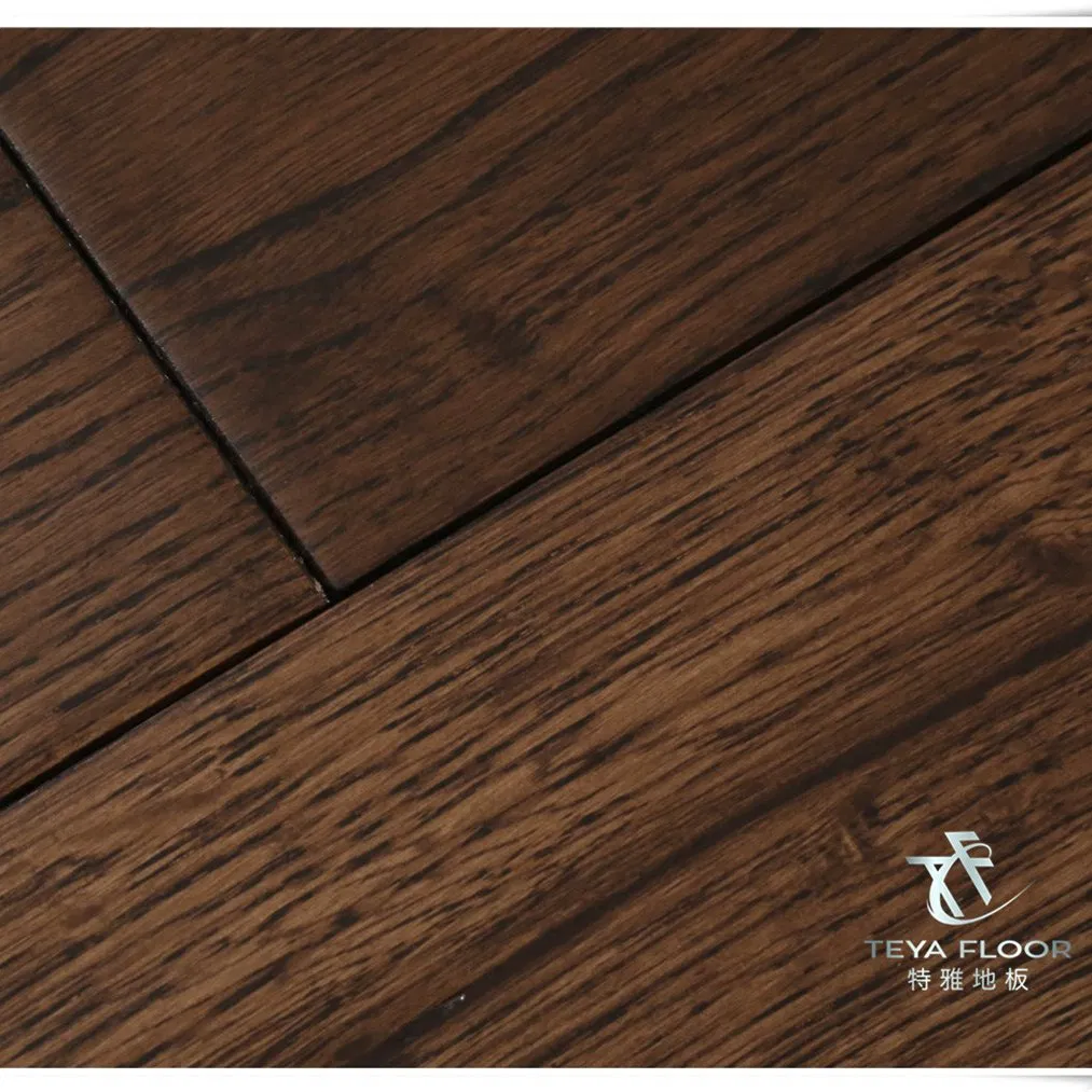Oak Solid Wood Flooring, Dark Coffee, Hardwood, Handscraped, Wood Flooring