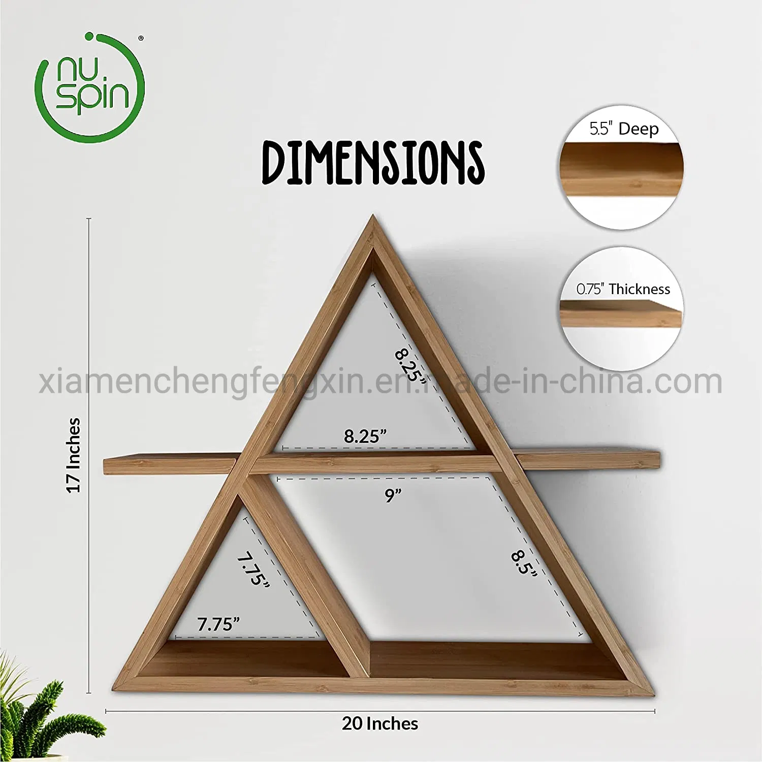 Spin Infinite Floating Triangle Shelf – Handmade Triangle Shelves for Bathroom, Bedroom, Living Room – Bamboo Wood Triangle Shelf