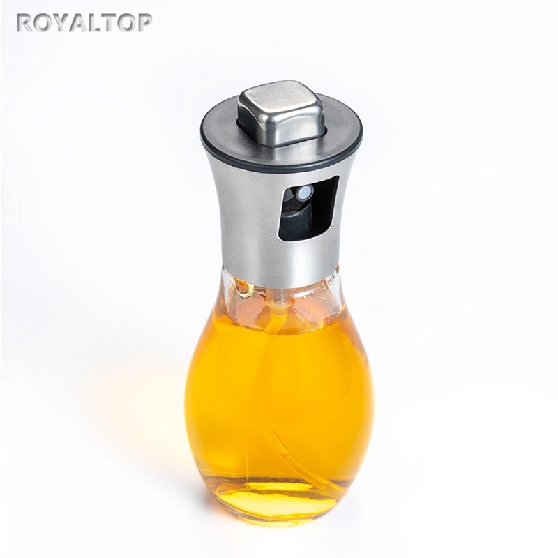Kitchen Food Grade Lead-Free Glass Oil Sprayer Dispenser Bottle 200ml Mini Olive Oil Spray with Stainless Steel Pump
